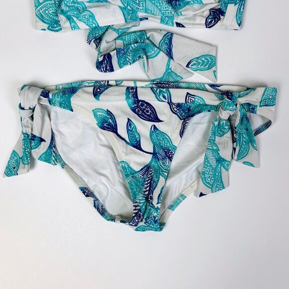 Helen Jon Aqua Blue White Bikini Halter Top Tie Bottom 2 Piece Swimsuit Sz S M - Picture 5 of 13